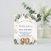 Invitation Carte Postale 90e anniversaire eucalyptus parties scintillant ve (Debout devant)
