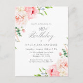Invitation Carte Postale 90e fête d'anniversaire Feminine rose Floral Invit (Devant)
