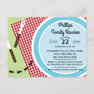 Invitation Carte Postale À damiers rouge et blanc Nappes Famille Réunion