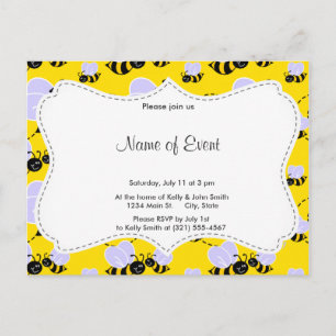 Invitation Carte Postale Abeille jaune et noire