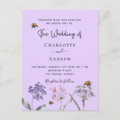 Invitation Carte Postale Abeille rose violet mariage fleur sauvage (Devant)