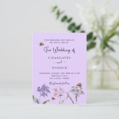 Invitation Carte Postale Abeille rose violet mariage fleur sauvage (Debout devant)