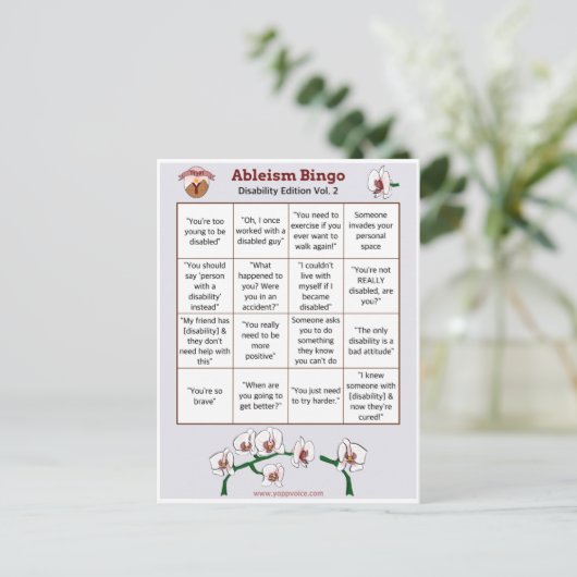 Invitation Carte Postale Ableism Bingo Card Handicap Edition Volume 2 (Debout devant)