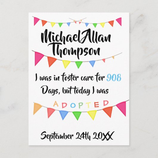 Invitation Carte Postale Adoption de Foster Care Faire-part- Partie (Devant)