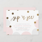 Invitation Carte Postale Adorable Pink et Grey Pastel Bubbles Sip & See (Devant / Derrière)