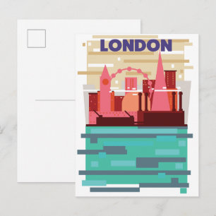 Invitation Carte Postale Affiche de voyage en ligne d'horizon à Londres.