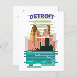 Invitation Carte Postale Affiche de voyage en skyline de Detroit City.