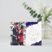 Invitation Carte Postale Agate Géométrique Moderne Bleu pourpre Enregistrer (Debout devant)