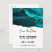 Invitation Carte Postale Agate moderne Turquoise or & blanc Enregistrer la (Devant / Derrière)