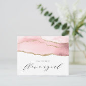 Invitation Carte Postale agate or et rose sauras-tu être ma demoiselle d'ho (Debout devant)