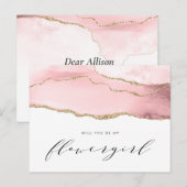 Invitation Carte Postale agate rose et or seras-tu ma demoiselle d'honneur (Devant / Derrière)