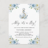 Invitation Carte Postale Ahoy It's a Boy Anchor Floral Nautical Baby Shower (Devant)