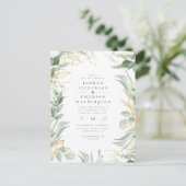 Invitation Carte Postale Ajouter votre photo | Aquarelle Vert & Mariage Or (Debout devant)