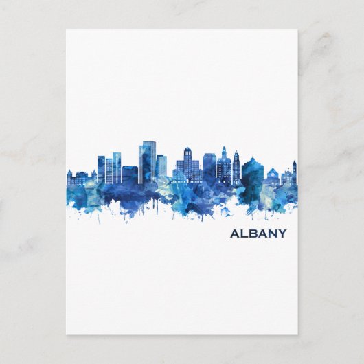 Invitation Carte Postale Albany New York Skyline Blue (Devant)