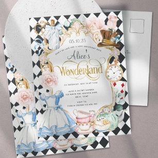 Invitation Carte Postale Alice merveilleland tea party fille anniversaire i