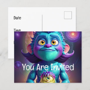 Invitation Carte Postale Alien et ami de l'espace
