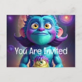 Invitation Carte Postale Alien et ami de l'espace (Devant)