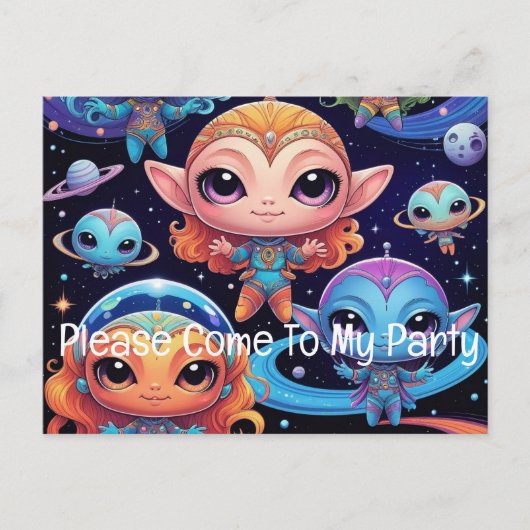Invitation Carte Postale Alien et amis de l'espace (Devant)