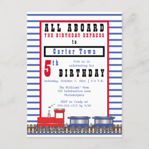 Invitation Carte Postale All Aboard 5th Birthday Express Choo Choo Train