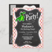 Invitation Carte Postale Alligator ; Pois roses et coraux (Devant / Derrière)