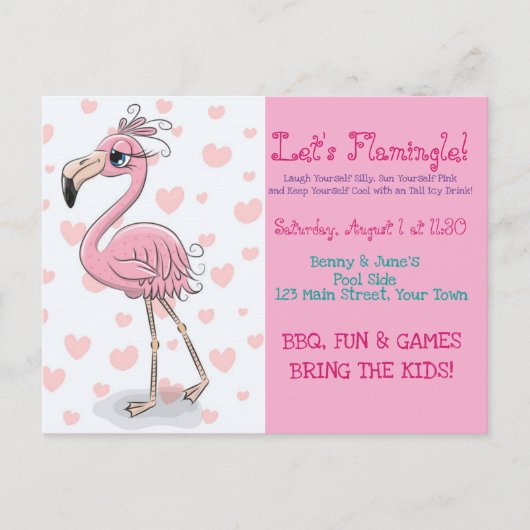 Invitation Carte Postale Allons Flamingle (Devant)