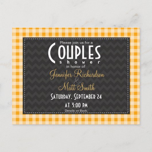 Invitation Carte Postale Amber Orange En vichy Couples Douche (Devant)