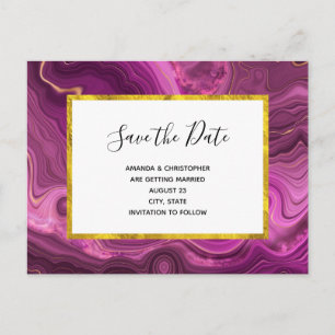 Invitation Carte Postale Améthyste pourpre et Abstrait d'or Enregistrer la