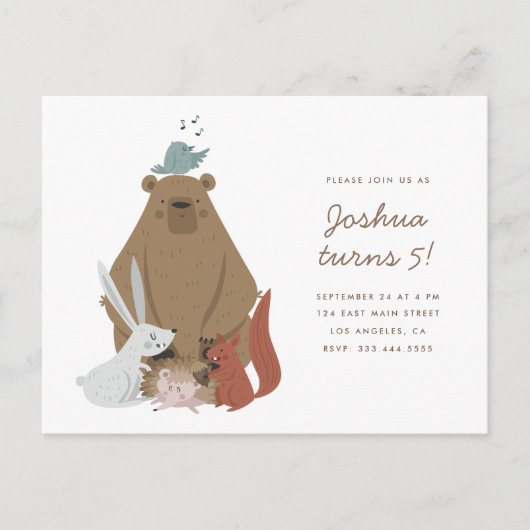 Invitation Carte Postale Amis Woodland | Fête d'anniversaire pour enfants (Devant)