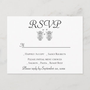 Invitation Carte Postale Amour Chouette RSVP Noir & Blanc Art Populaire Mar