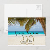 Invitation Carte Postale amour sur la plage coeurs de mariage branches vous (Devant / Derrière)