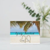 Invitation Carte Postale amour sur la plage coeurs mariée branches vous ête (Debout devant)