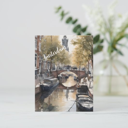 Invitation Carte Postale Amsterdam aquarelle (Debout devant)