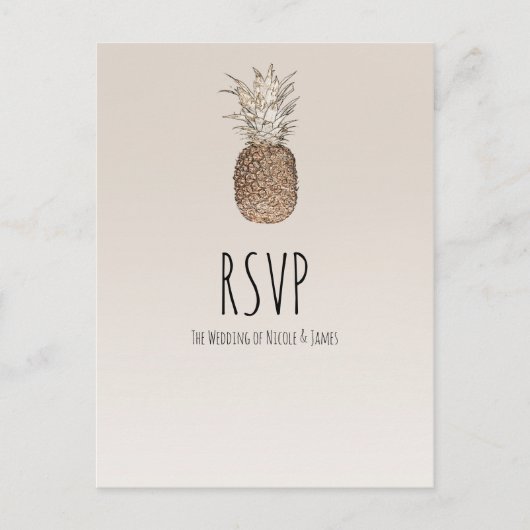 Invitation Carte Postale Ananas Rustique Tropical Hawaiian Wedding RSVP (Devant)