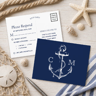 Invitation Carte Postale Ancre de croquis nautique de la marine   Choix de 