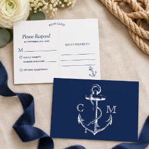 Invitation Carte Postale Ancre de croquis nautique de la marine RSVP