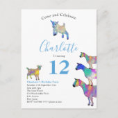 Invitation Carte Postale Animaux de la ferme de chèvres 12e fête d'annivers (Devant)