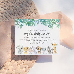 Invitation Carte Postale Animaux de Safari à l'aquarelle Baby Shower Modern