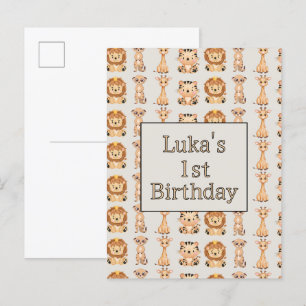Invitation Carte Postale Animaux de safari bébé mignons