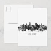 Invitation Carte Postale Ann Arbor Michigan Skyline BW (Devant / Derrière)