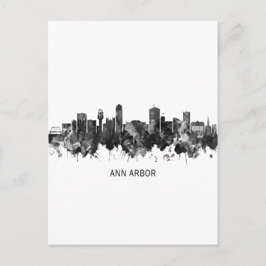 Invitation Carte Postale Ann Arbor Michigan Skyline BW (Devant)