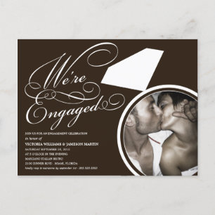 Invitation Carte Postale ANNEAU NOIR ET BLANC DÎNER fiançailles INVITATIO
