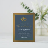 Invitation Carte Postale Anneaux d'or Classy et Mariage bleu marine (Debout devant)