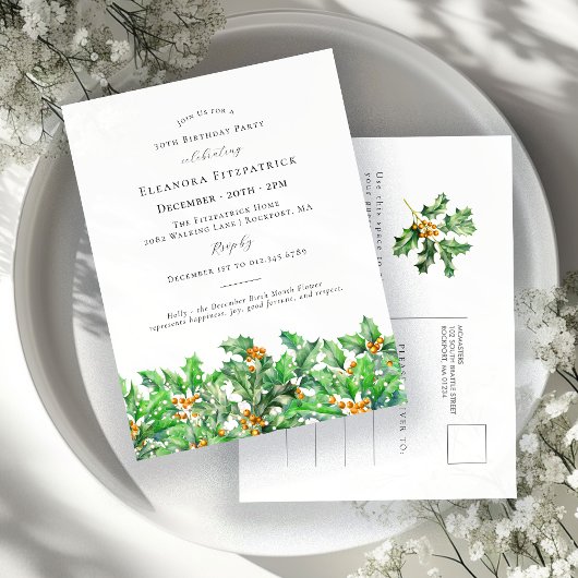 Invitation Carte Postale Anniversaire 30 ans Holly Décembre Fleur de naissa