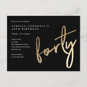 Invitation Carte Postale Anniversaire 40 ans de style minimaliste moderne e