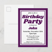 Invitation Carte Postale Anniversaire adulte violet profond classe (Devant / Derrière)