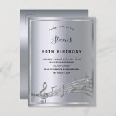Invitation Carte Postale Anniversaire argent musique métal notes (Devant / Derrière)