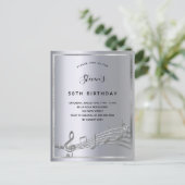 Invitation Carte Postale Anniversaire argent musique métal notes (Debout devant)