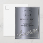 Invitation Carte Postale Anniversaire argent musique métallique notes (Devant / Derrière)