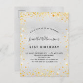 Invitation Carte Postale Anniversaire argent or parties scintillant poussiè (Devant / Derrière)