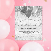Invitation Carte Postale Anniversaire argent parties scintillant fille glam